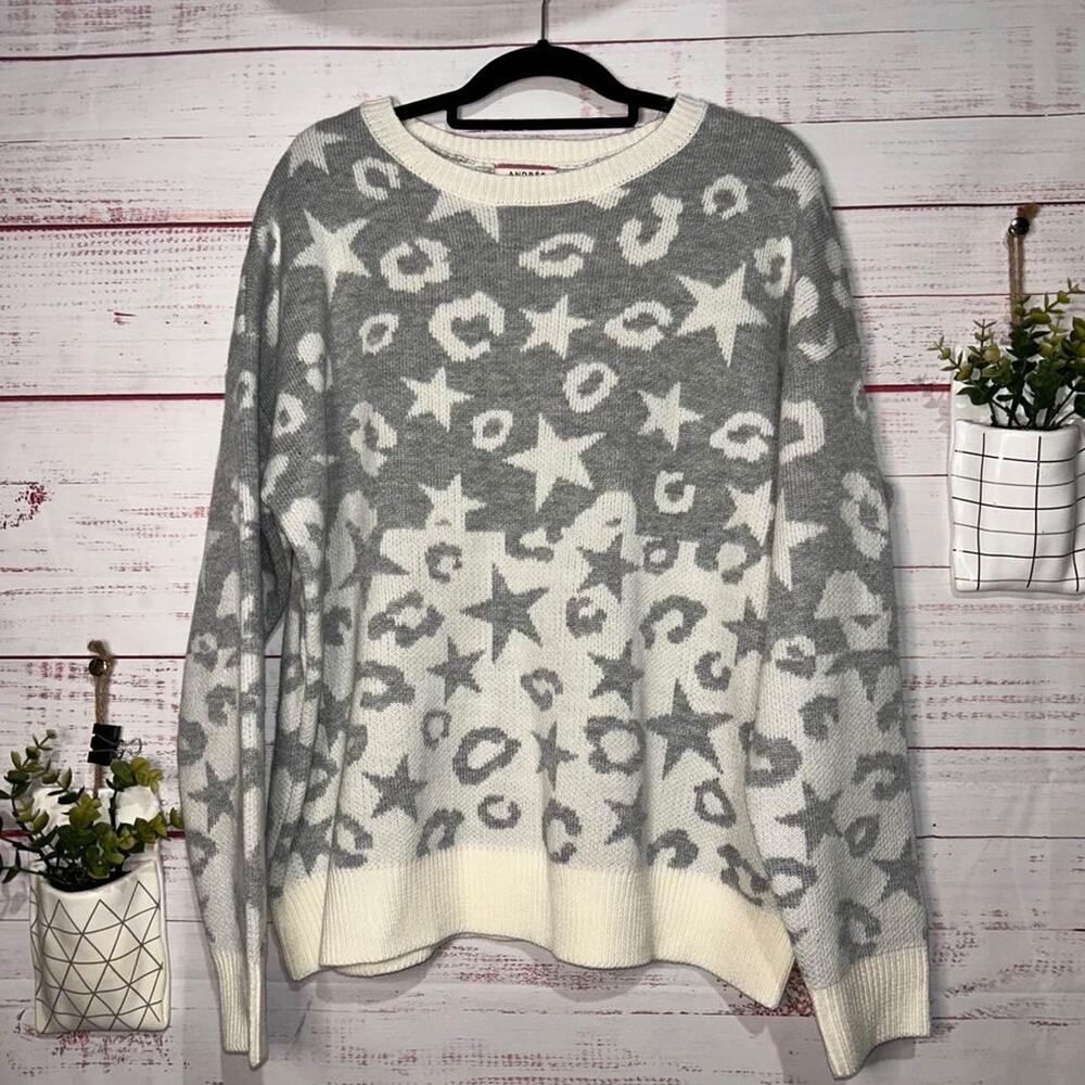 Andrée by Unit Star & Leopard Print Women’s Boutique Sweater 1X